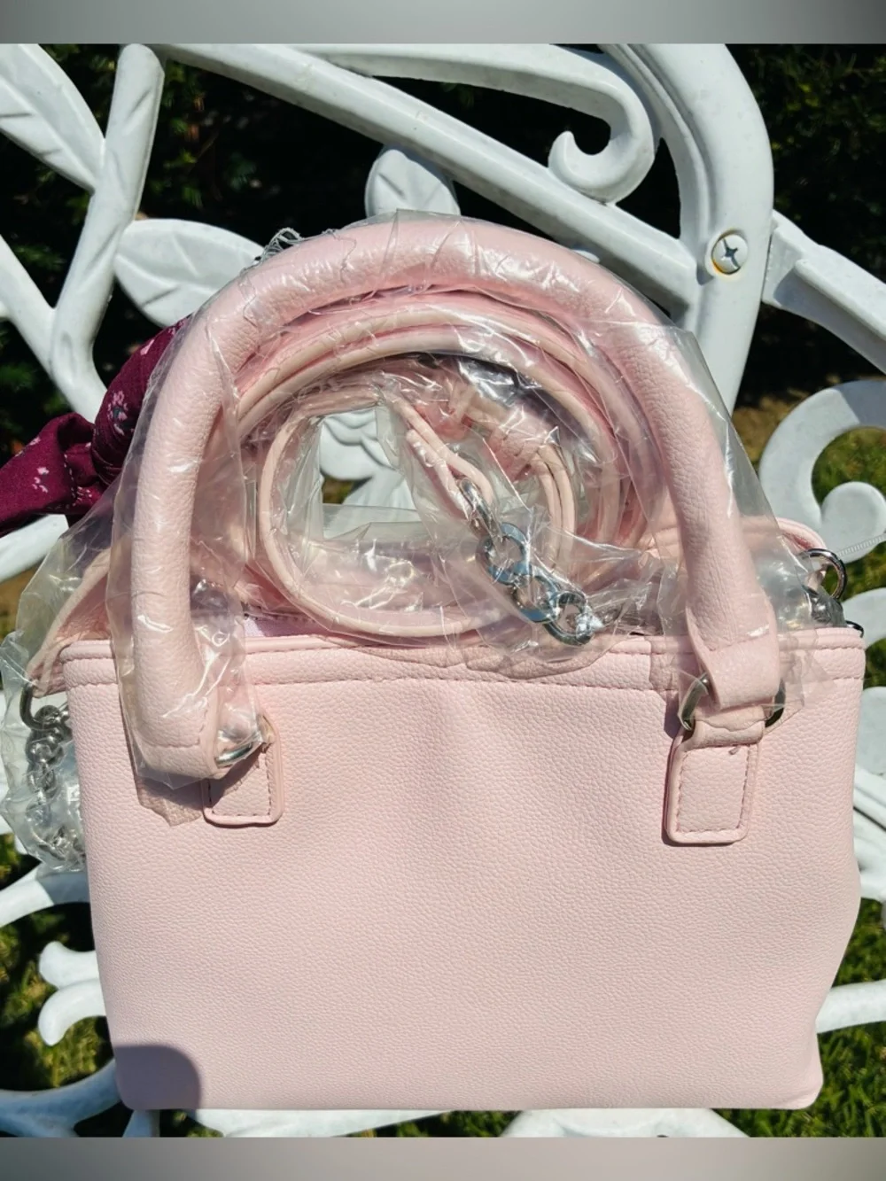 NWT!! Madden Girl Zipper Mini Blush Pink Tote Satchel with Floral Scarf Accent